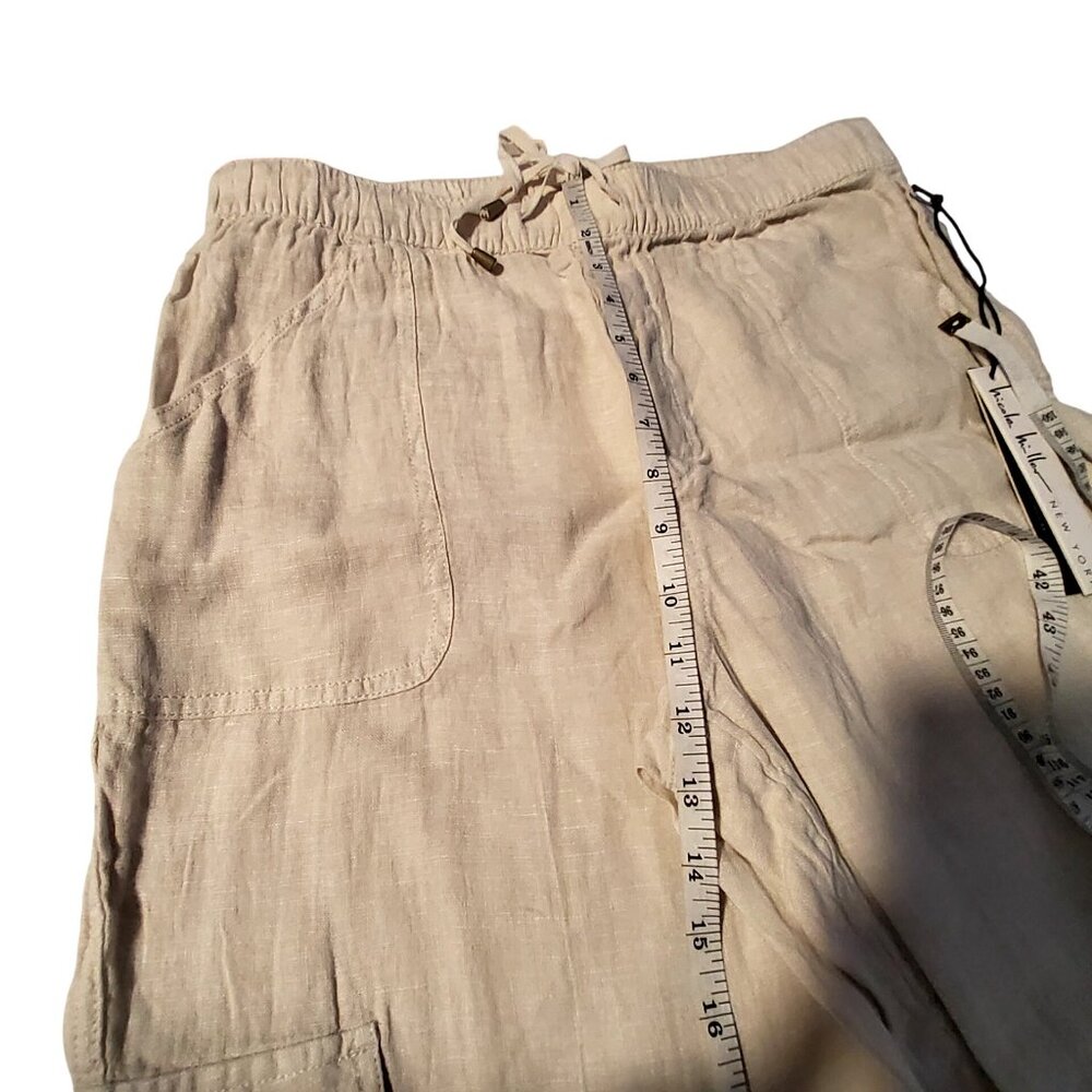 Linen Cargo Jogger Pants With Elastic Waist & Pockets Beige Lightweight Size L - Picture 4 of 11